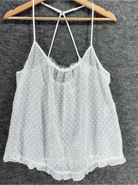 Apt. 9 white cami top features embroidered polka dots and sheer fabric L